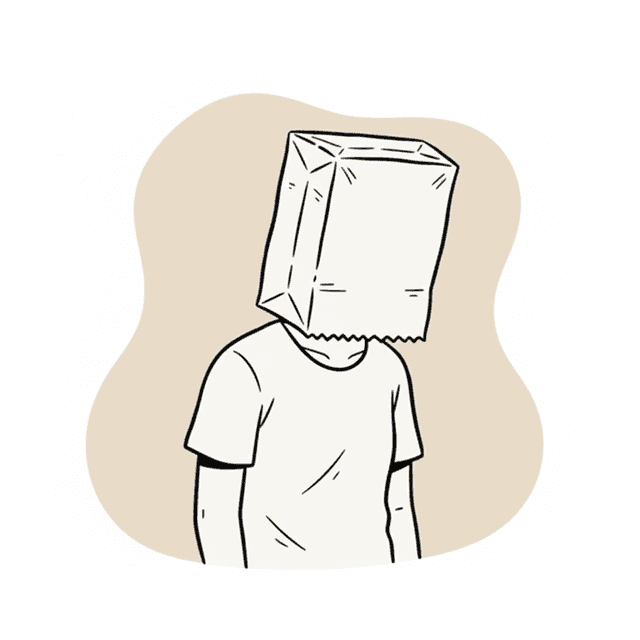 Person with paper bag over head representing uncertainty